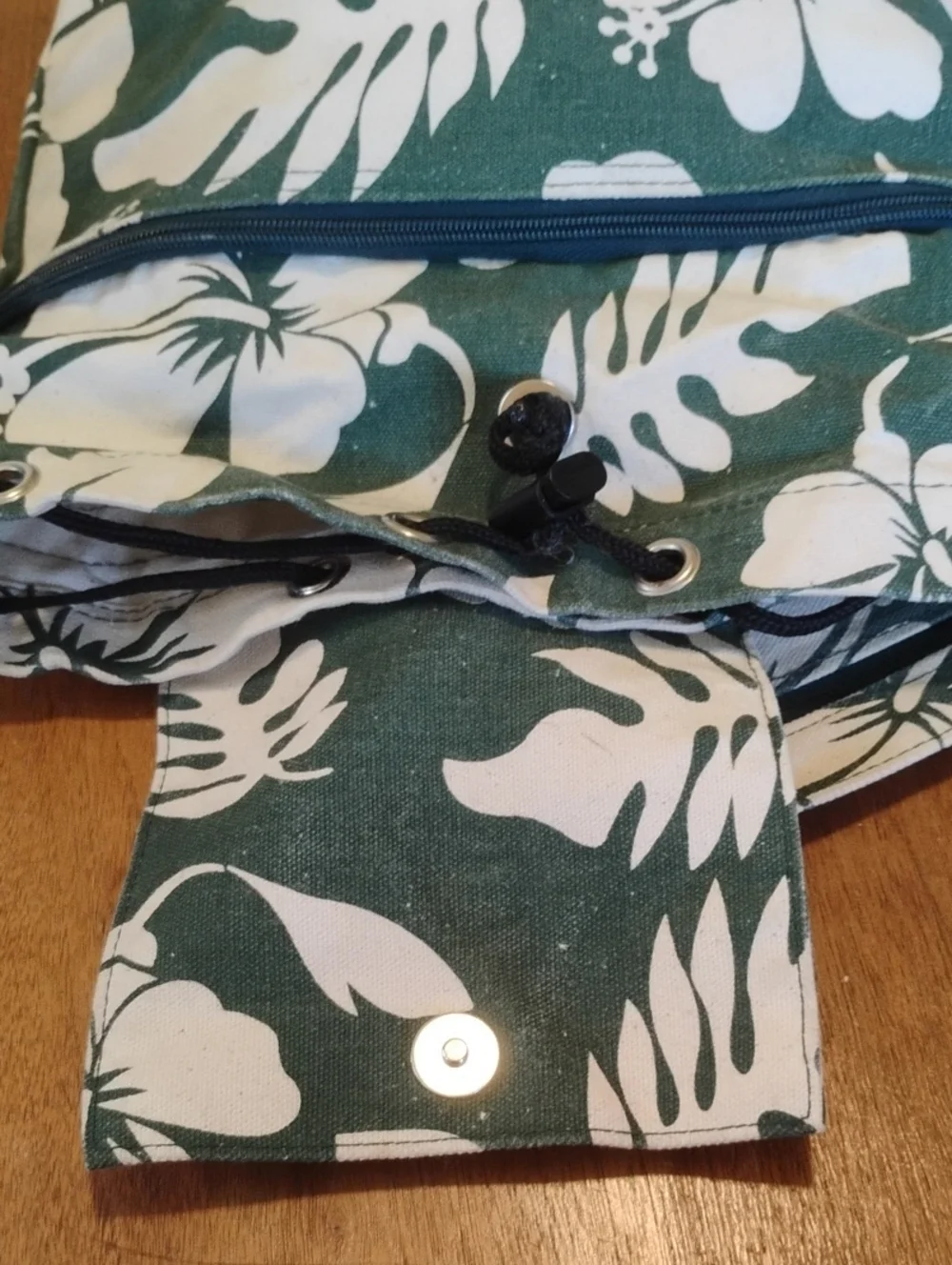 Green Floral Canvas Small Backpack Y2K Vintage Tropical Hibiscus Flower Print